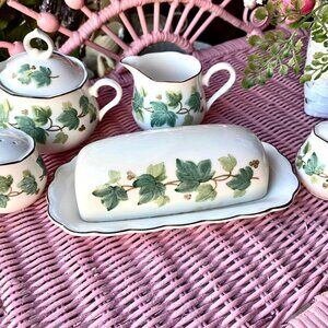 Vintage Nikko Greenwood Ivy Table Set Salt/Pepper-Butter Dish-Creamer-Sugar Dish